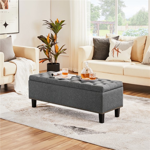 Yaheetech Classic 50 inch Entryway Bench Footstool Bench Gray