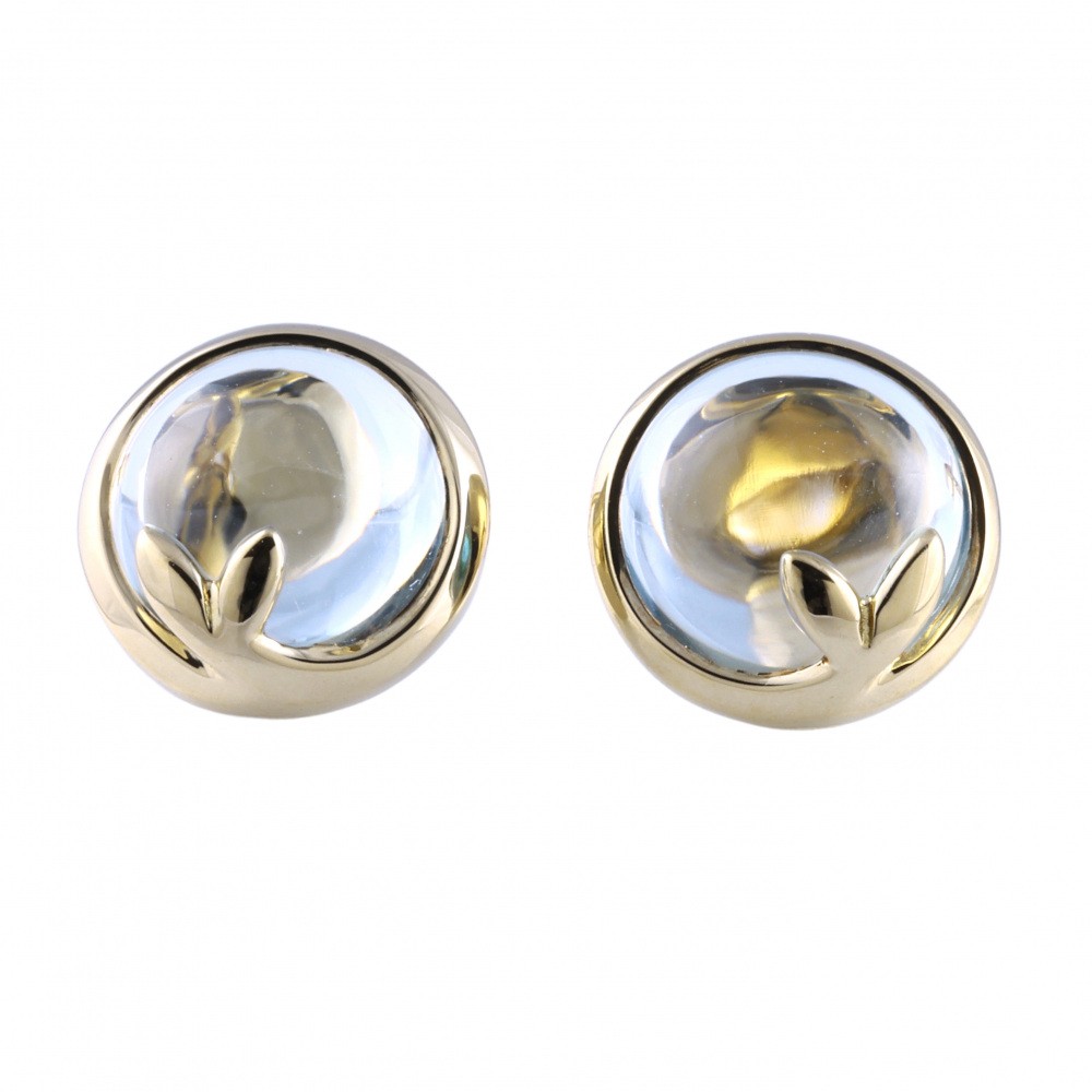 Tiffany & Co. Paloma Picasso Olive Leaf Earrings 18K Yellow Gold Blue Topaz