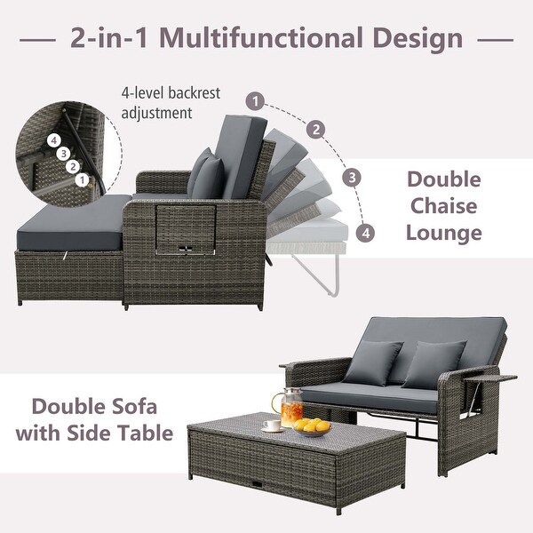 Costway Wicker Loveseat Sofa Set Patio Rattan Daybed with Ottoman and