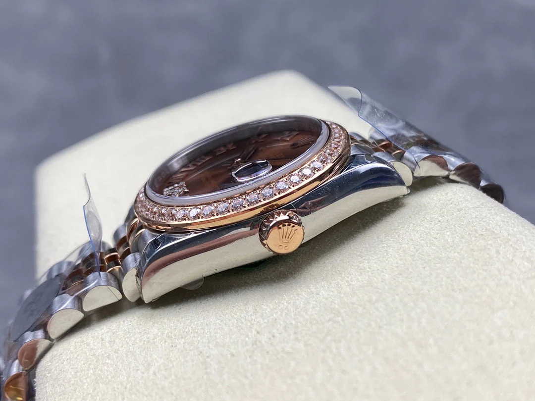 Datejust 31mm Pink Gold Steel Diamond Bezel Chocolate Dial