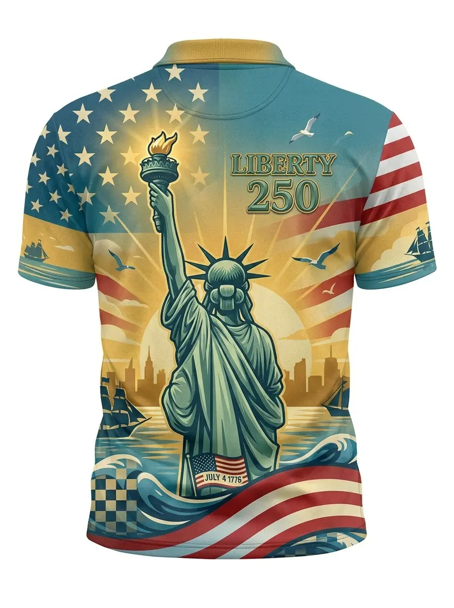 Moisture Wicking Golf Polo 3D Liberty 250 Statue of Liberty Patriotic Button Short Sleeve Golf Polo Shirt