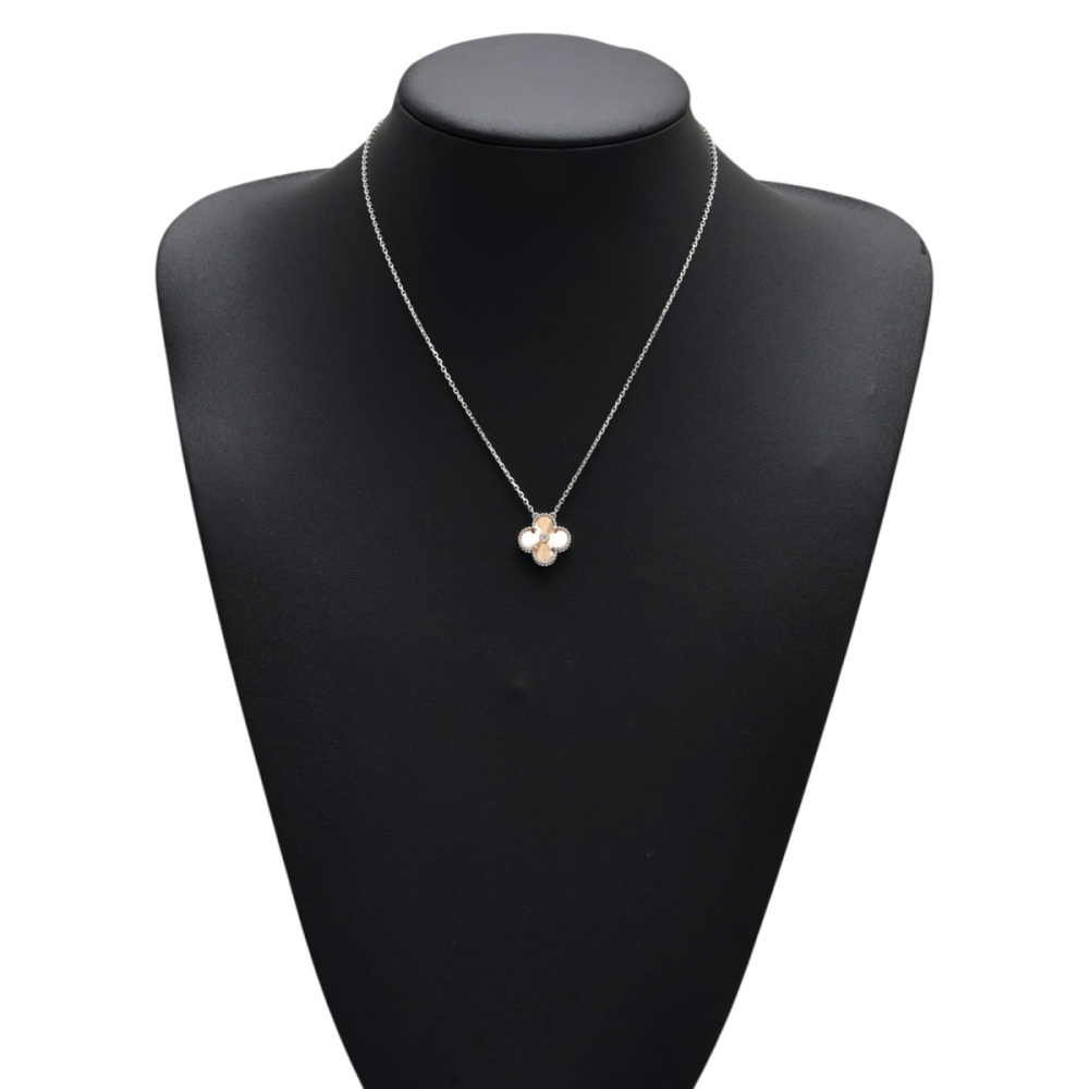 Van Cleef & Arpels Vintage Alhambra 2024 Holiday Exclusive Necklace 18K White Gold & 18K Rose Gold Diamond VCARPNTH00