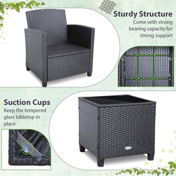 3 Pieces Rattan Patio Furniture Set with Washable Cushion