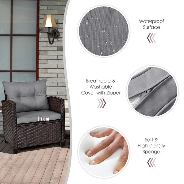 3 Pieces Rattan Patio Furniture Set with Washable Cushion