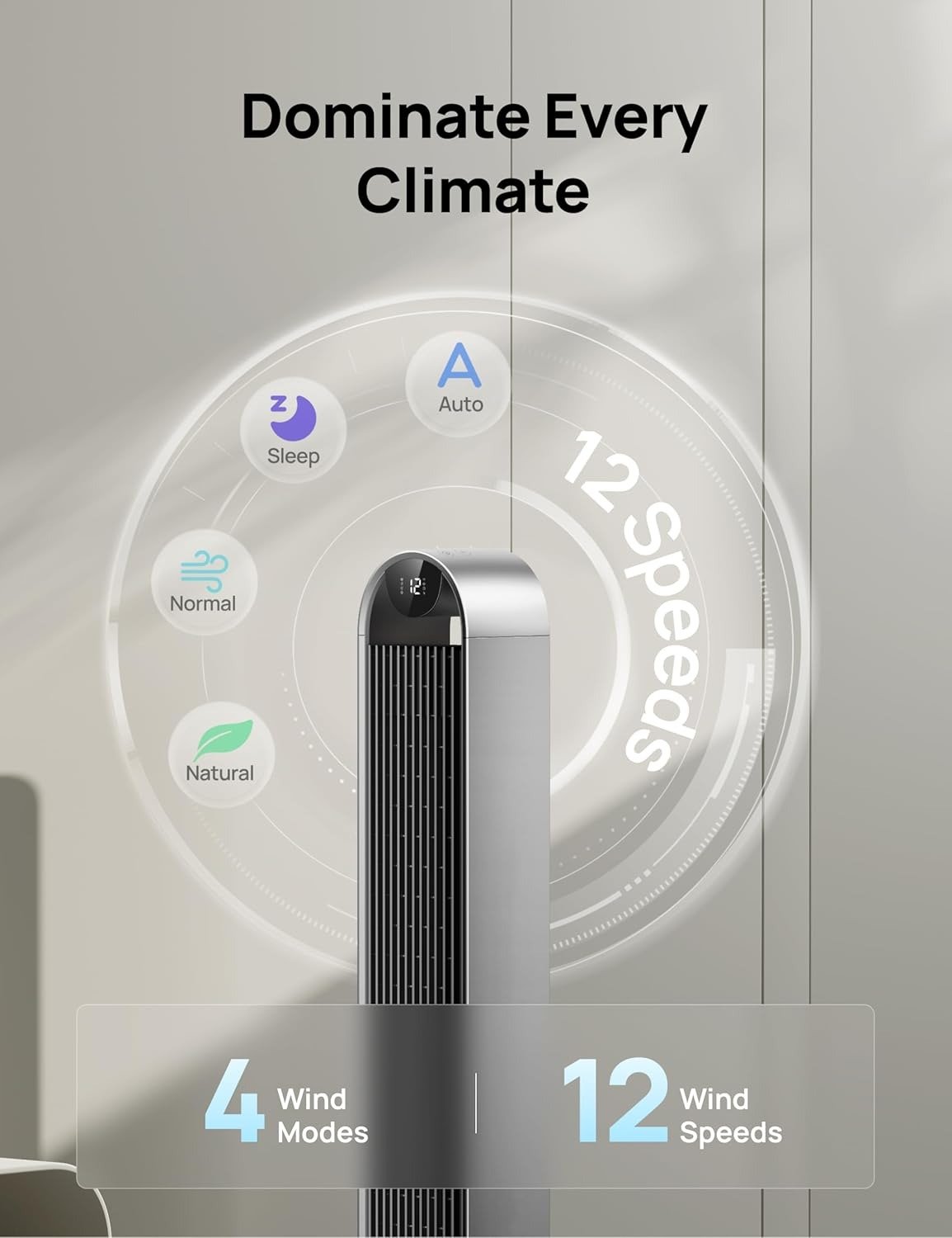 42′′ Smart Bladeless Tower Fan, 120° Oscillating DC Motor Fan with Remote for Indoor Home Bedroom