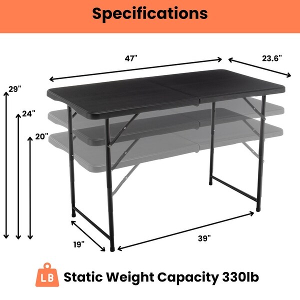 FoldinHalf Folding Utility Table 4Feet Lightweight Height Adjustable Office Party Black Set of 5