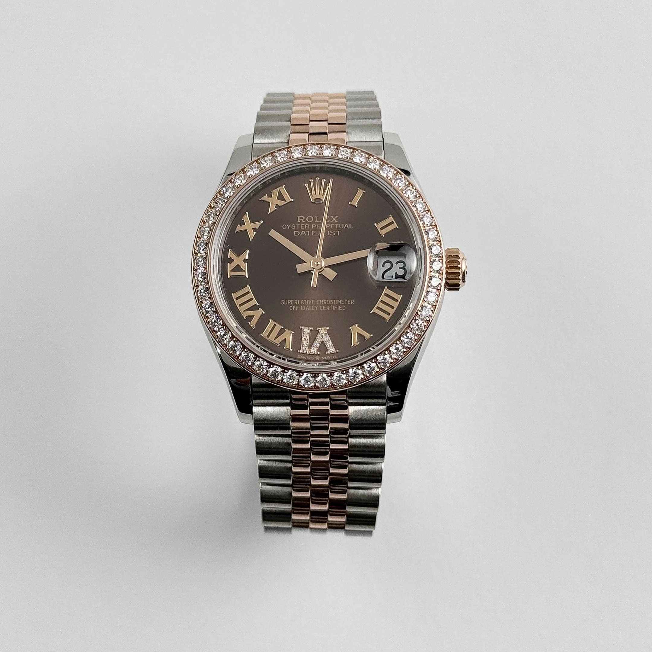 Rolex Datejust 31 278381RBR 'Ladies' Stainless Steel Rose Gold Brown Roman Numerals Diamond Dial Diamond Bezel Jubilee (2025)