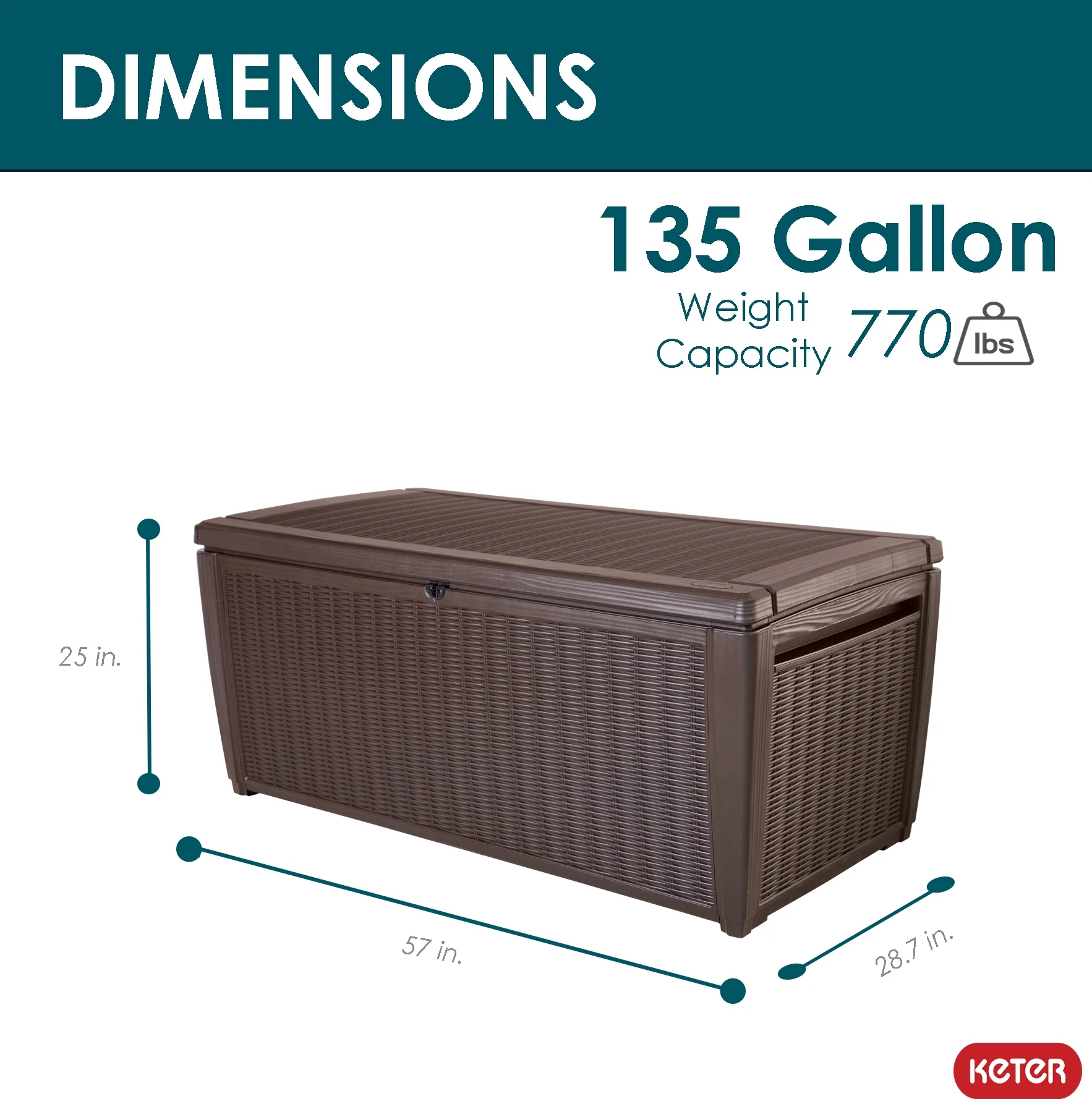 Keter Sumatra 135 Gallon Durable Weatherproof Resin Deck Box Organization and Storage for Outdoor Patio and Lawn, Brown