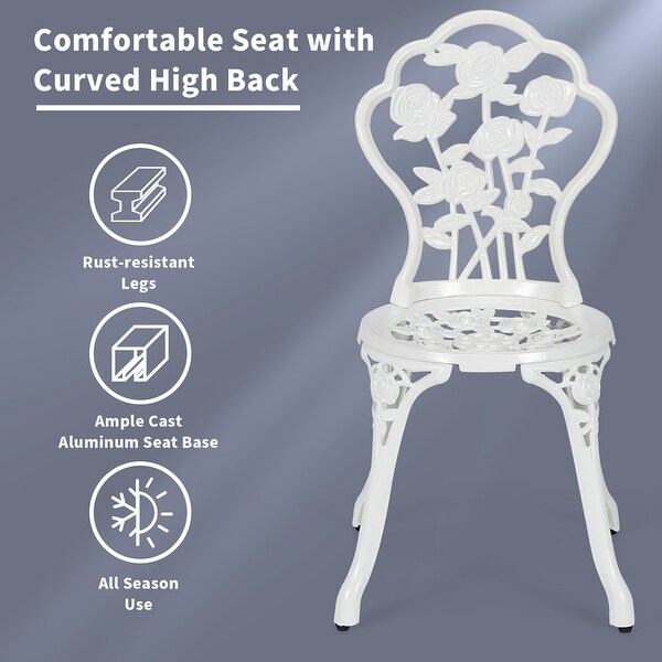 Costway 3PCS Cast Aluminum Patio Bistro Furniture Set Rose Design