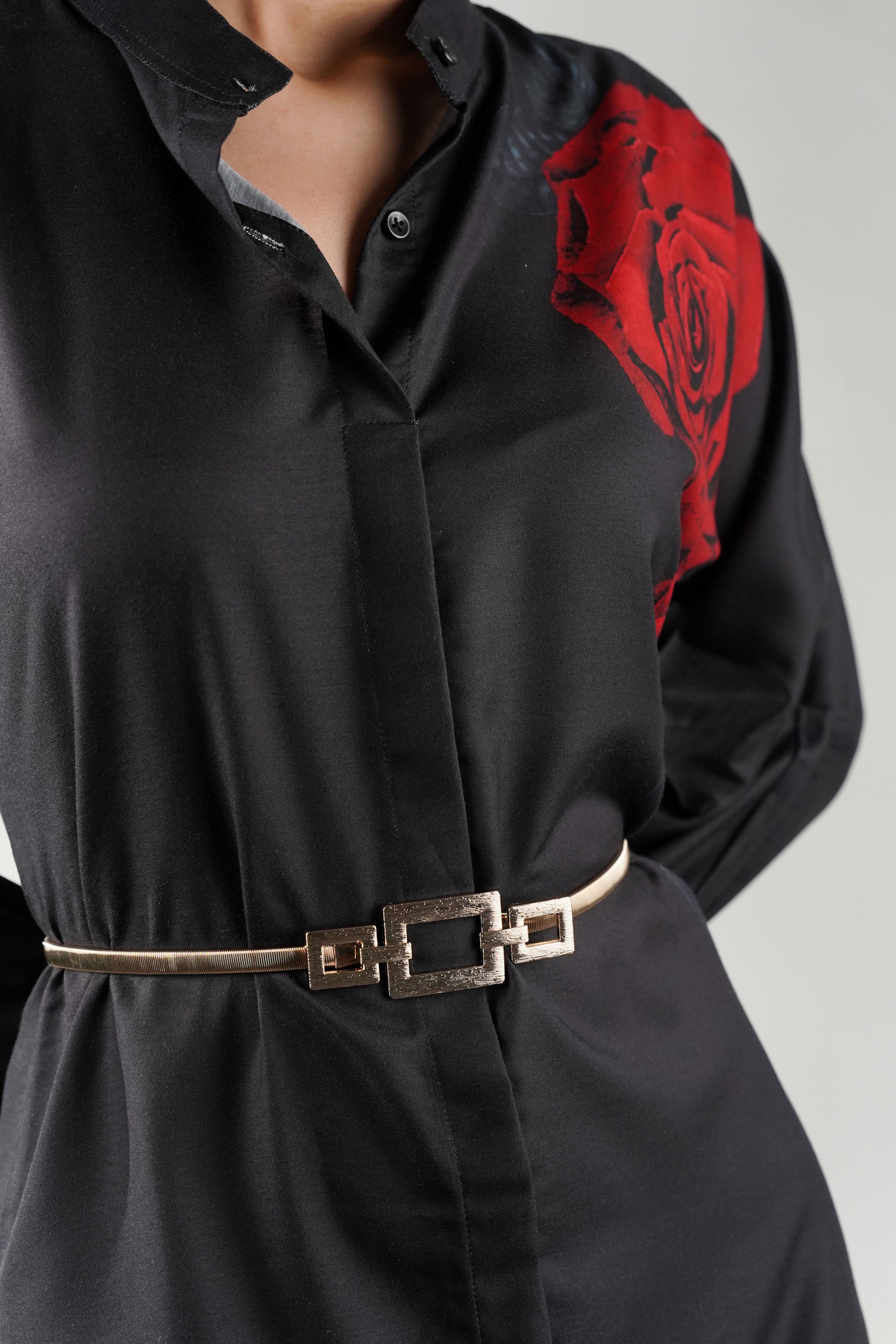 Golden Geometric Buckle Metal Belt