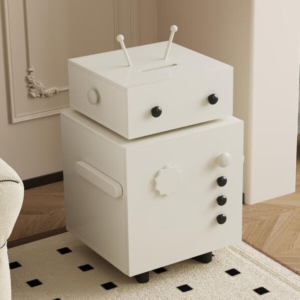 Modern RobotThemed End Table with Storage,Bedroom and Living Room Nightstand,1 Drawer and Cabinet