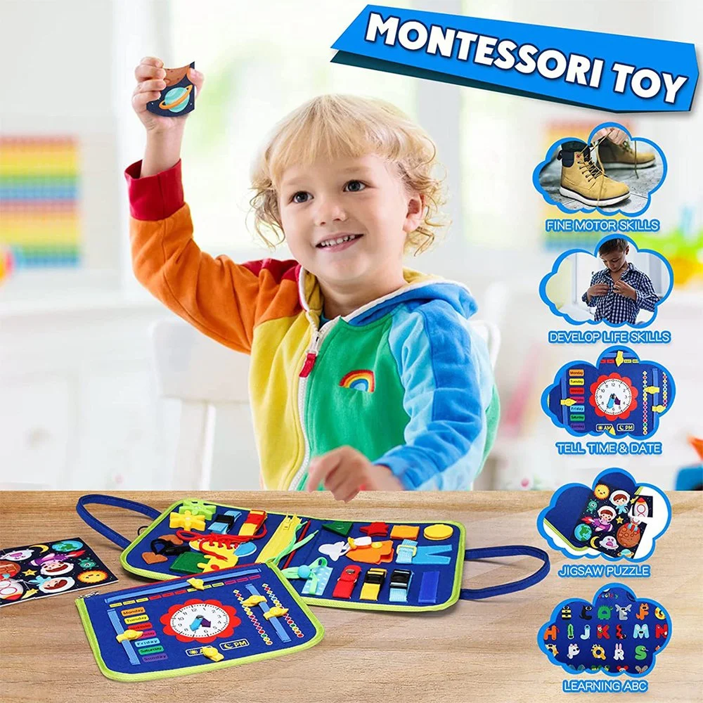 AMERTEER Busy Board Montessori Toys Sensory Board for 1 2 3 4 Years Old Early Learning Felt Sensory Activity Board Multifunction Educational Sensory Board for Boy and Girl Motor Skills Le