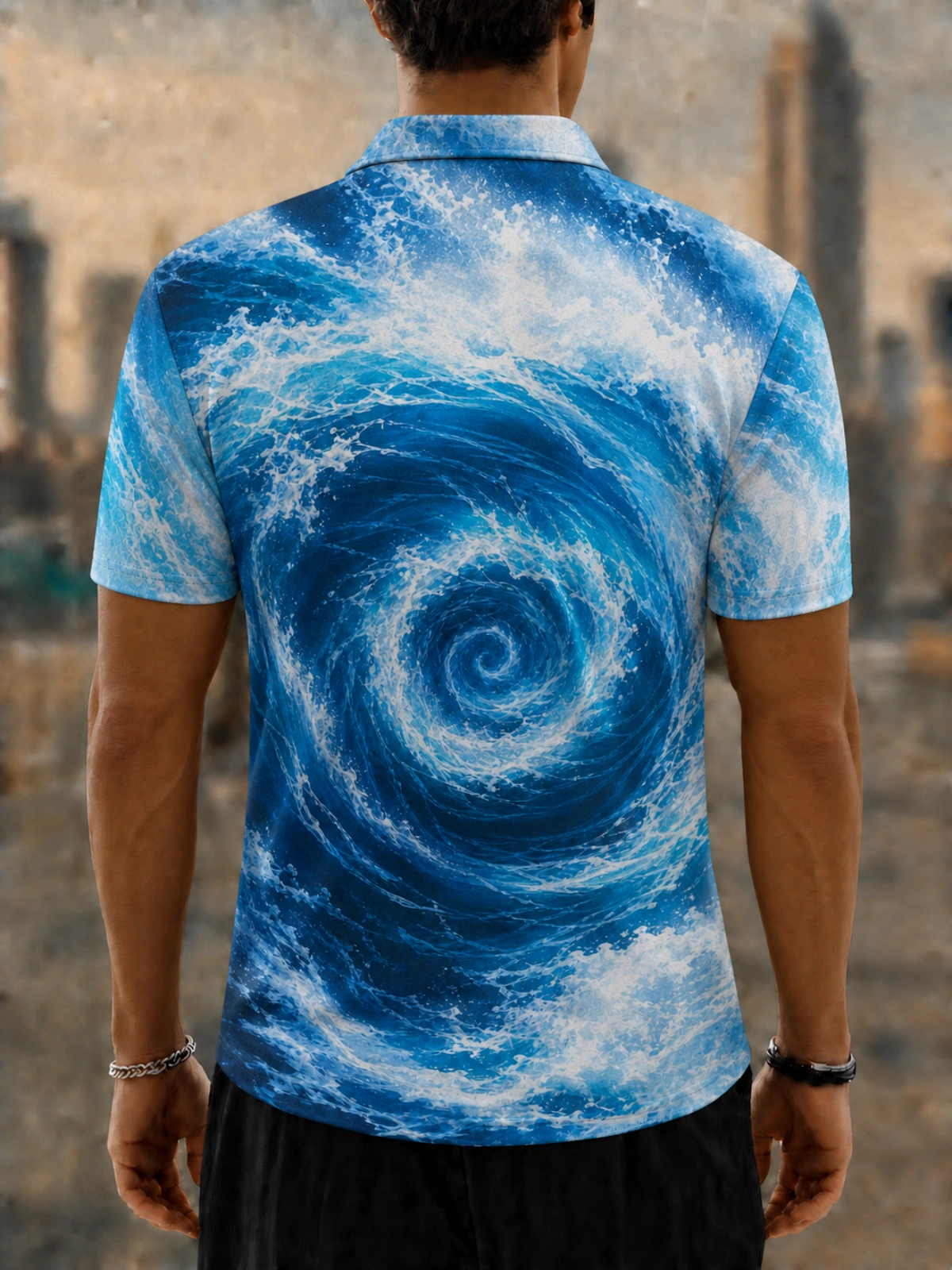 Moisture Wicking Golf Polo 3D Ocean Vortex Whirlpool Wave Button Short Sleeve Golf Polo Shirt