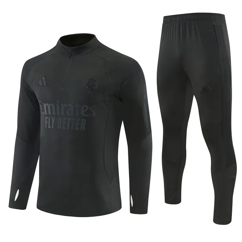 Adult / Kids 2627 Real Madrid Half Zipper Training Suit (All Black)