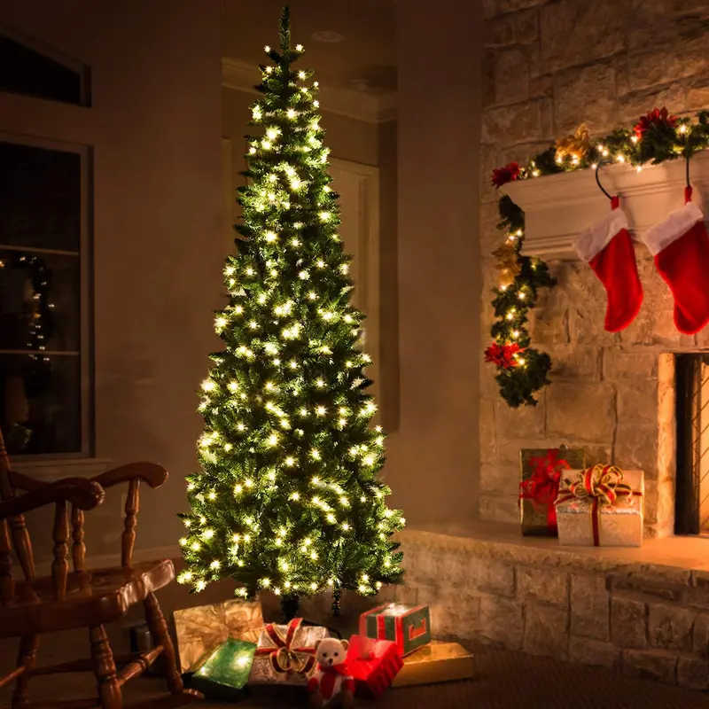Premium Pre-Lit Pencil Christmas Tree – Space-Saving Hinged Fir with Premium Branch Tips