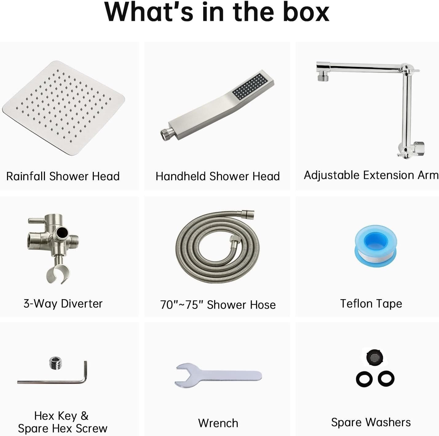 10-Inch Square Rainfall Dual Shower Head Combo, All-Metal Handheld with 13′′ Extension Arm (Brushed Nickel)