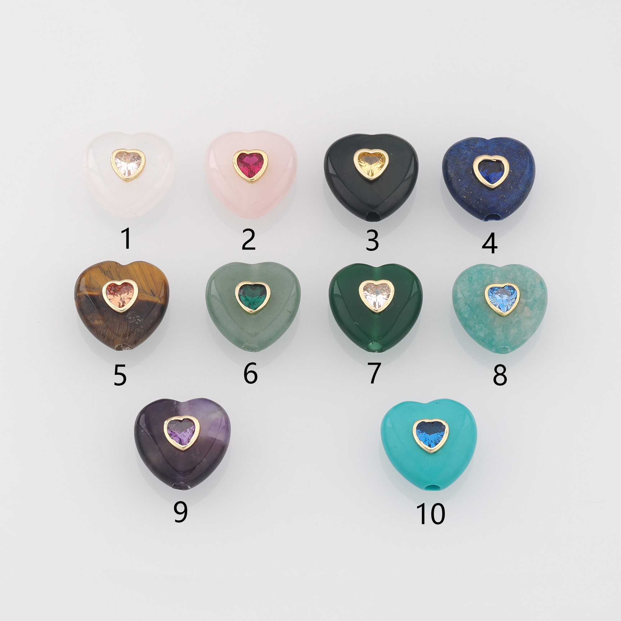 18K Gold Filled Heart Spacer Beads,Natural Stone Heart Bead for Bracelet Jewelry Necklace Making Supply