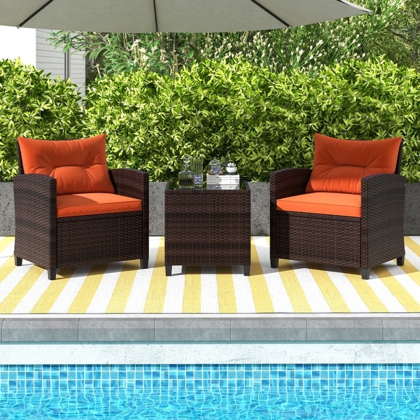 3 Pieces Rattan Patio Furniture Set with Washable Cushion