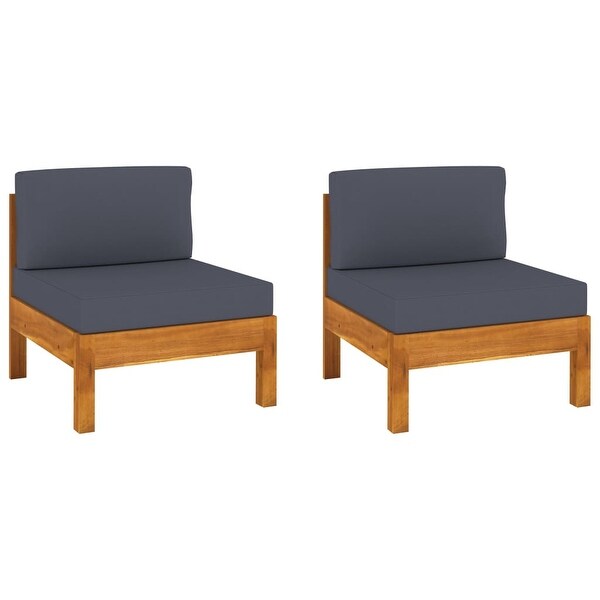 vidaXL Middle Sofas 2 pcs with Dark Gray Cushions Solid Acacia Wood