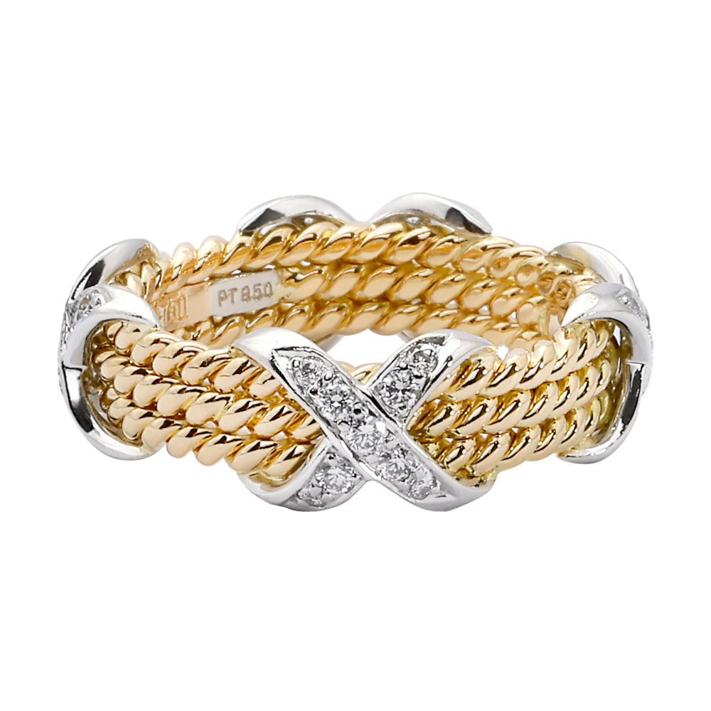 Tiffany & Co. Schlumberger 3 Low Rope Ring Platinum & 18K Yellow Gold Diamond 60110092