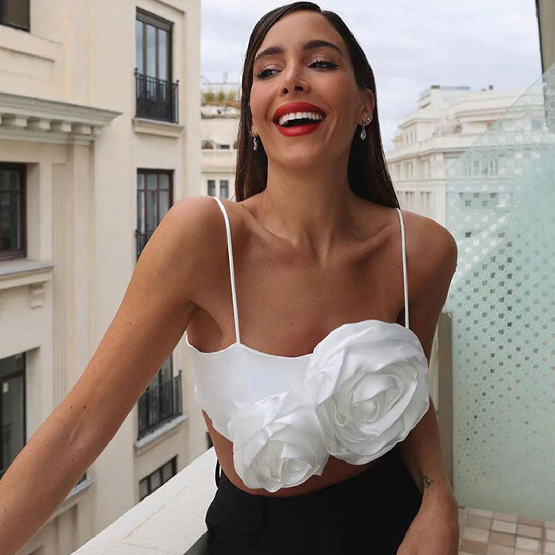 Floral Applique Satin Crop TopClistos