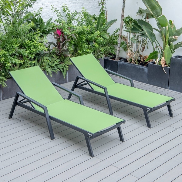 Aluminum Beach Pool Sun Lounge Chair Sling Mesh Fabric With Arms,Stackable Chaise Lounger (Set of 2)