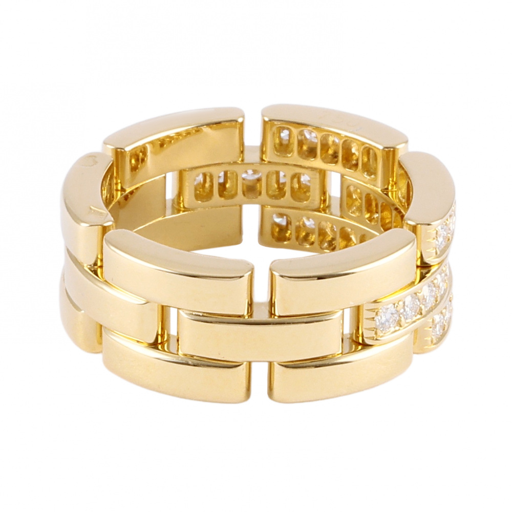 Cartier Mayon Pantale Triple Half Pave Ring 18K Yellow Gold Diamond B412700