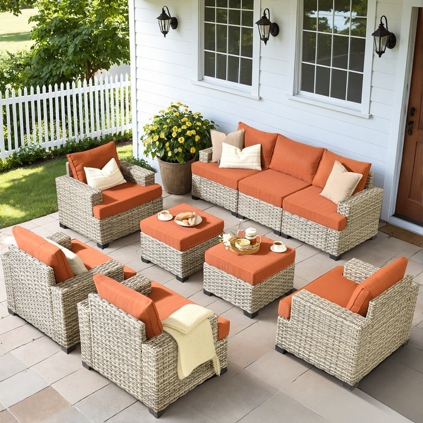 OVIOS 9 Pieces T shaped Seat Wide Armrest Set With Ottoman