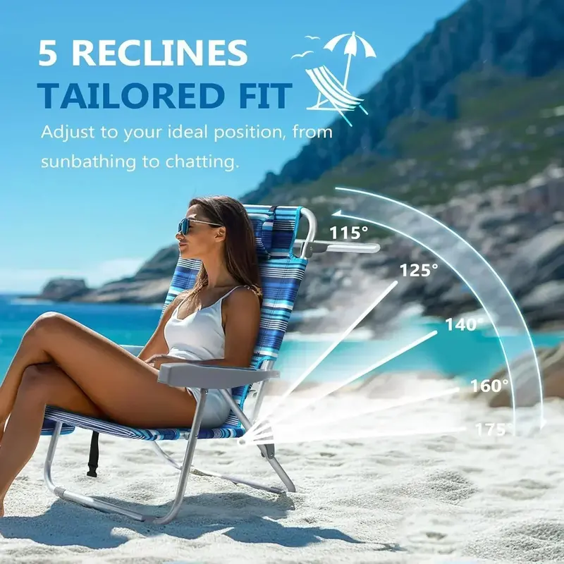 Tall Aluminum Beach Chair Set – 2-Pack Foldable, Lightweight Lay-Flat Chairs with Backpack Straps