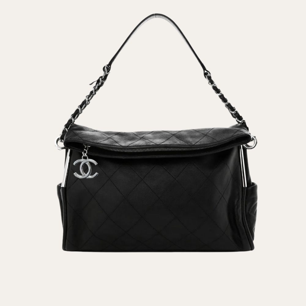 Chanel Ultimate Soft Hobo Bag Silver Hardware Black 15 Inches