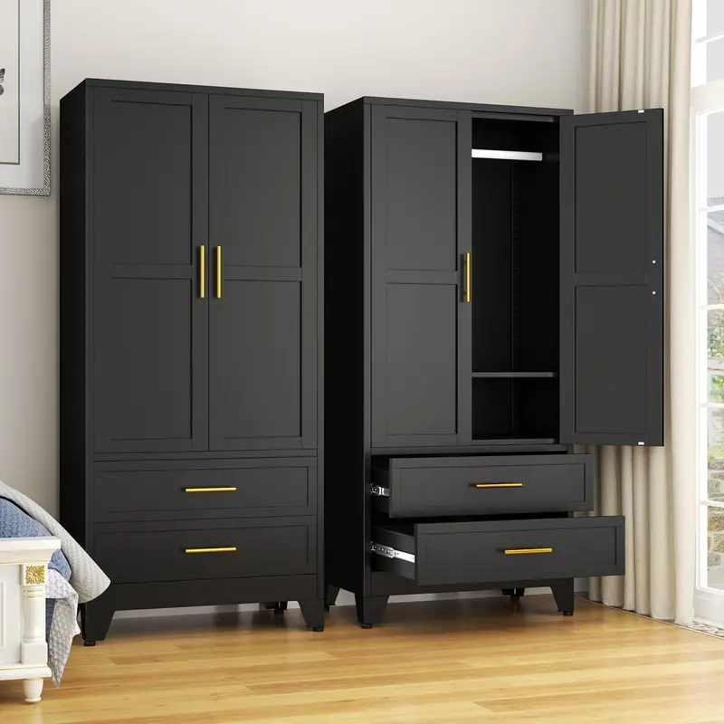 Steel Frame Armoire – 71-Inch Industrial-Style Metal Wardrobe Closet