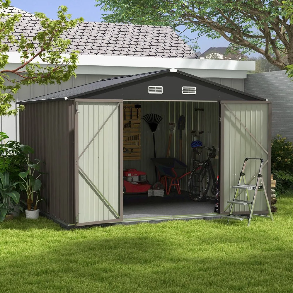 Patiowell 10 x 10 ft Outdoor Storage Metal Shed with Sloping Roof and Double Lockable Door  sgtnighsdesigns