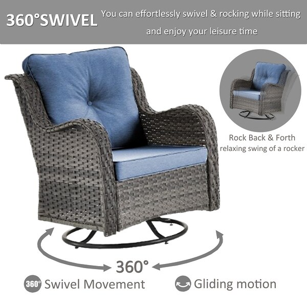 5 Seat Wicker Patio Furniture Conversation Setting with High Back Swivel Rocking Chairs,Cushions Included 🎃