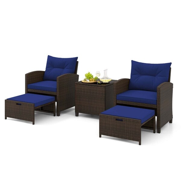 Costway 5 Piece Patio Rattan Furniture with 2 Ottomans and Tempered