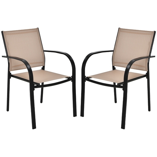 Set of 2 Outdoor Patio Chairs Stackable Bistro Chairs with Armrests