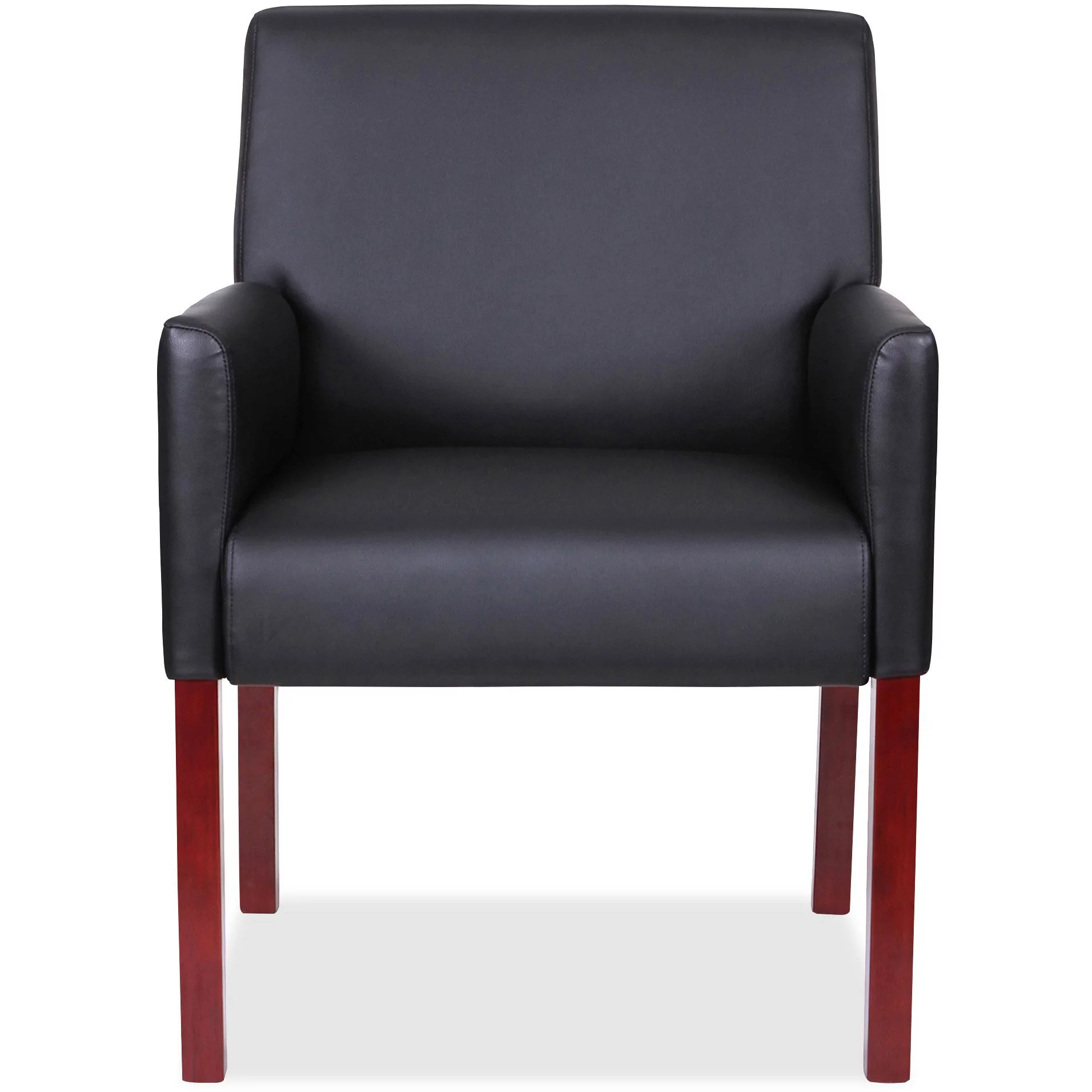 Lorell Full-sided Arms Leather Guest Reception Waiting Room Chair, Mahogany Wood Frame