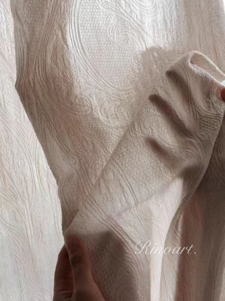 FS003 - Cir@Trudon Series French Embossed Linen Cream Romantic Translucent Floor-to-Ceiling Living Room Window Curtains