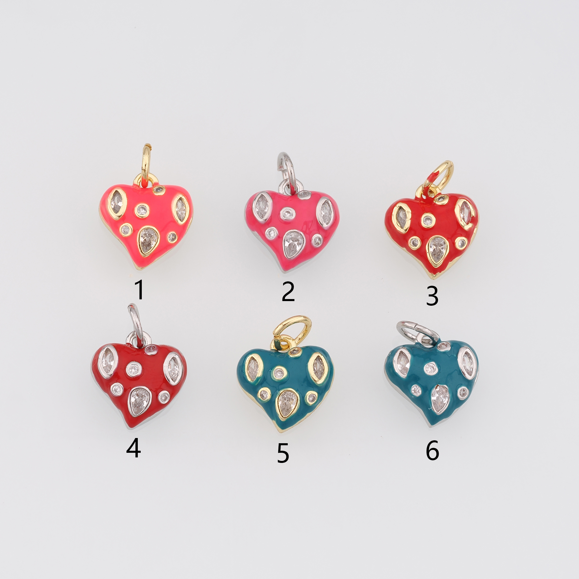 18K Gold Filled Heart Pendant,Enamel Heart Charm Earrings Necklace for DIY Jewelry Making Supply