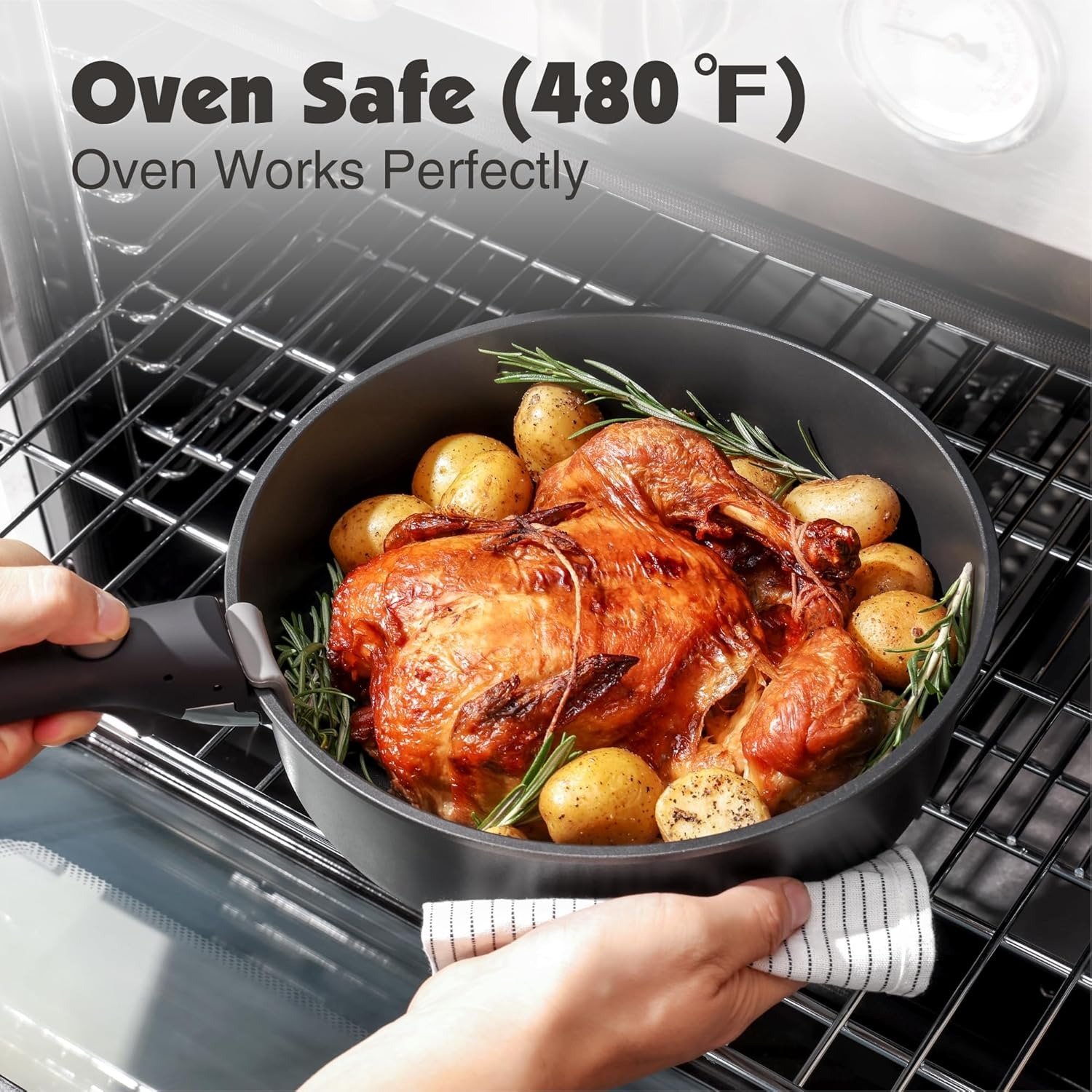 17-Piece Nonstick Granite Cookware Set Detachable Handle Induction Safe Black Oven Dishwasher Safe