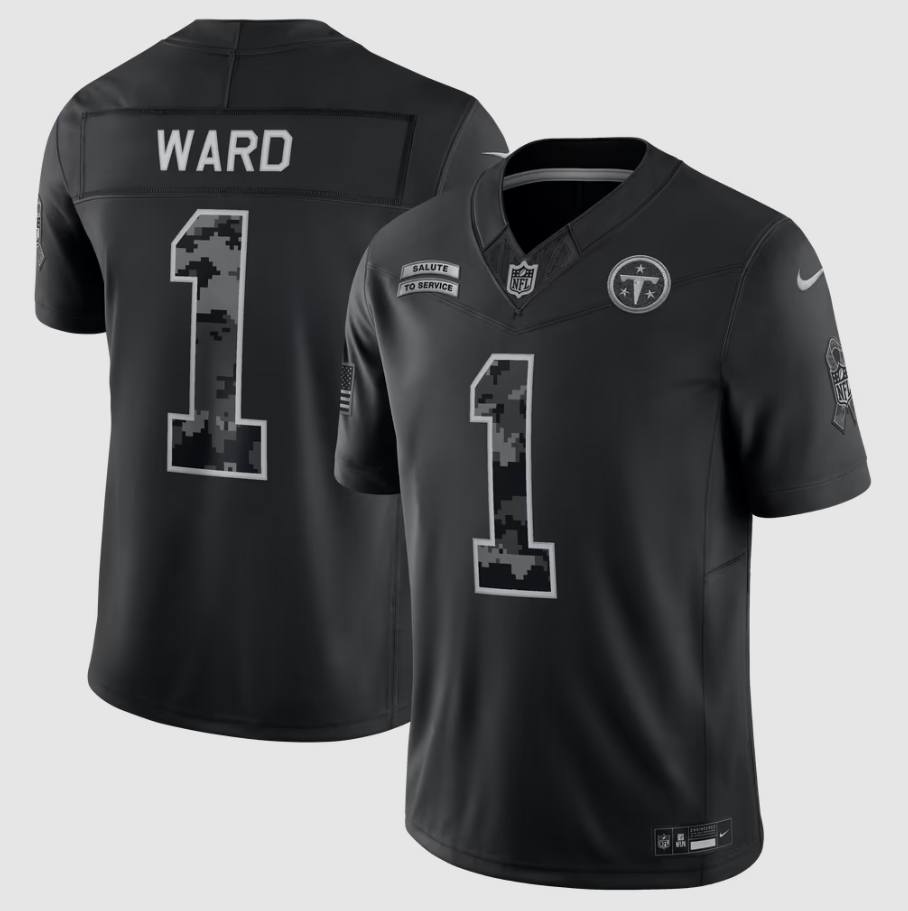 Men's Tennessee Titans Cameron Ward #1 Black 2026 Salute to Service Stitched Limited Jersey