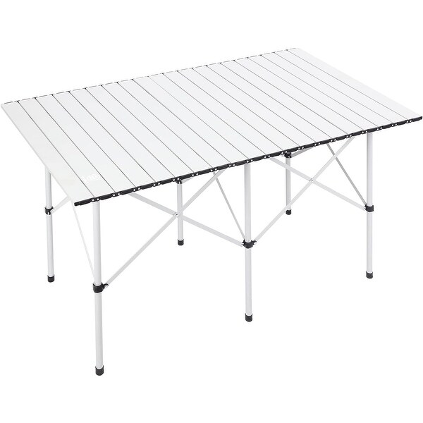 46 Person Portable Roll up Aluminum Camping Table with Carry Bag for Outdoor,White