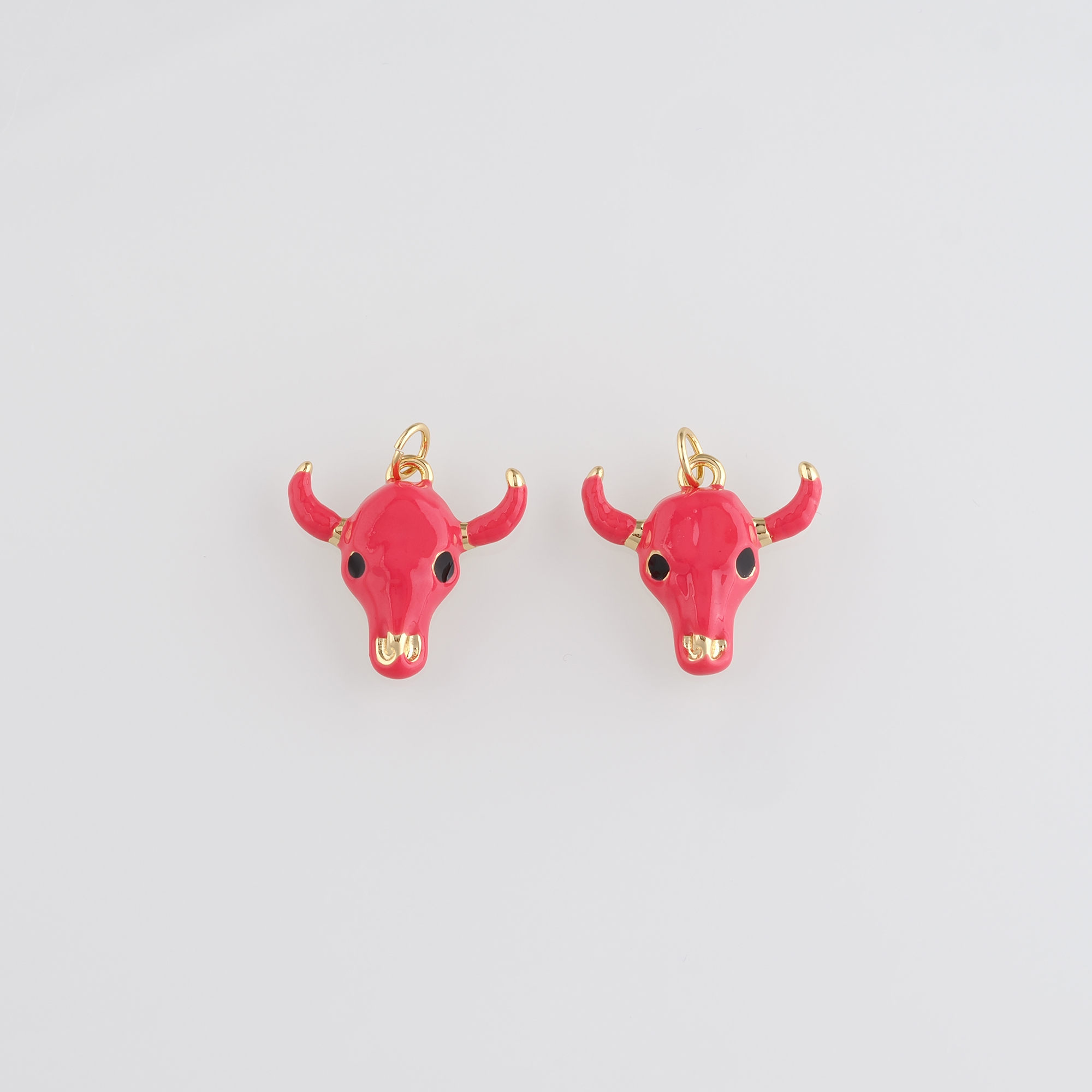 18K Gold Filled Bull Pendant,Enamel Animal Charm Earrings Necklace for DIY Jewelry Making Supply
