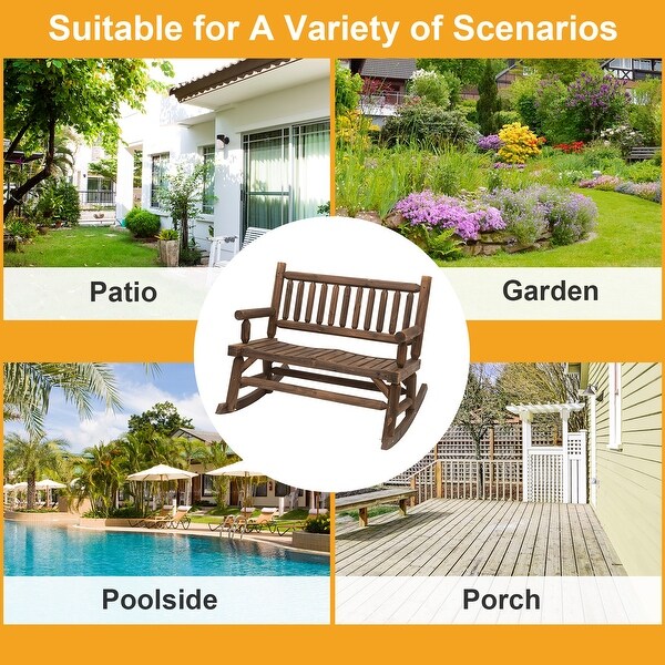 Outsunny 2Person Wooden Rocking Chair Rocker Bench with Relaxing Swinging Motion