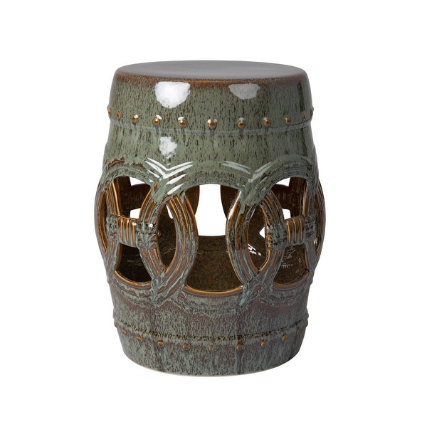 Large Medallion Ceramic Indoor/Outdoor Garden Stool/Table in Olive Jade Green
