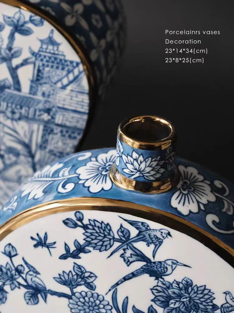 DC050 - Home Oriental Paris blue and white porcelain Grisaille new Chinese ink painting gold porcelain vase decoration