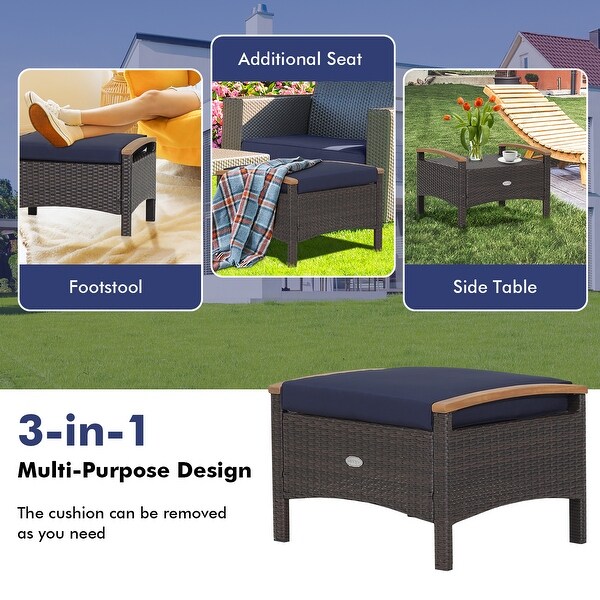 Gymax 2PCS Patio Ottomans Wooden Handles Rattan Knitting Foot Pedal