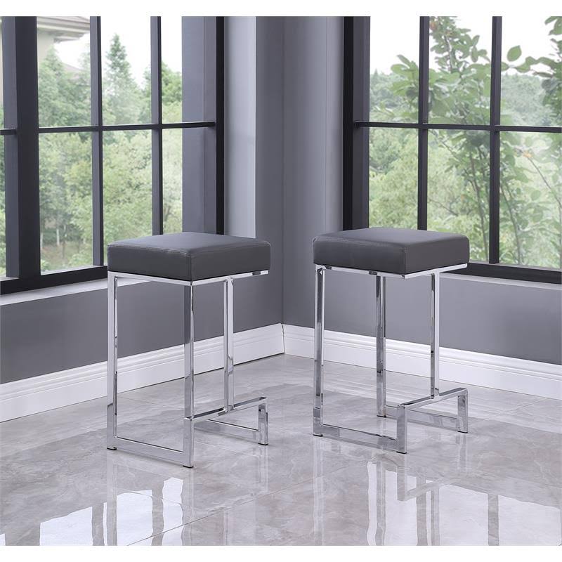 Best Master Furniture Dorrington Faux Leather Backless Counter Height Stool in Gray/Silver (Set of 2)