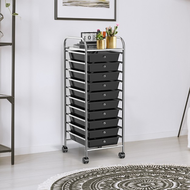 Costway 10 Drawer Rolling Storage Cart Scrapbook Paper Office School Organizer Black