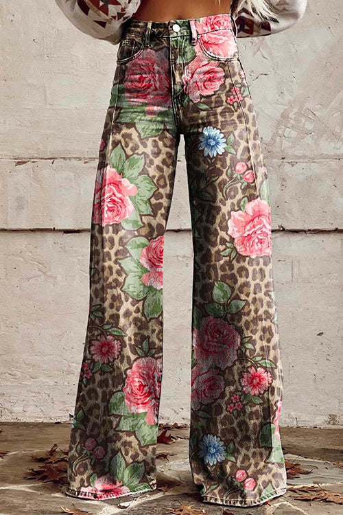 Leopard Floral Wide Leg PantsClistos