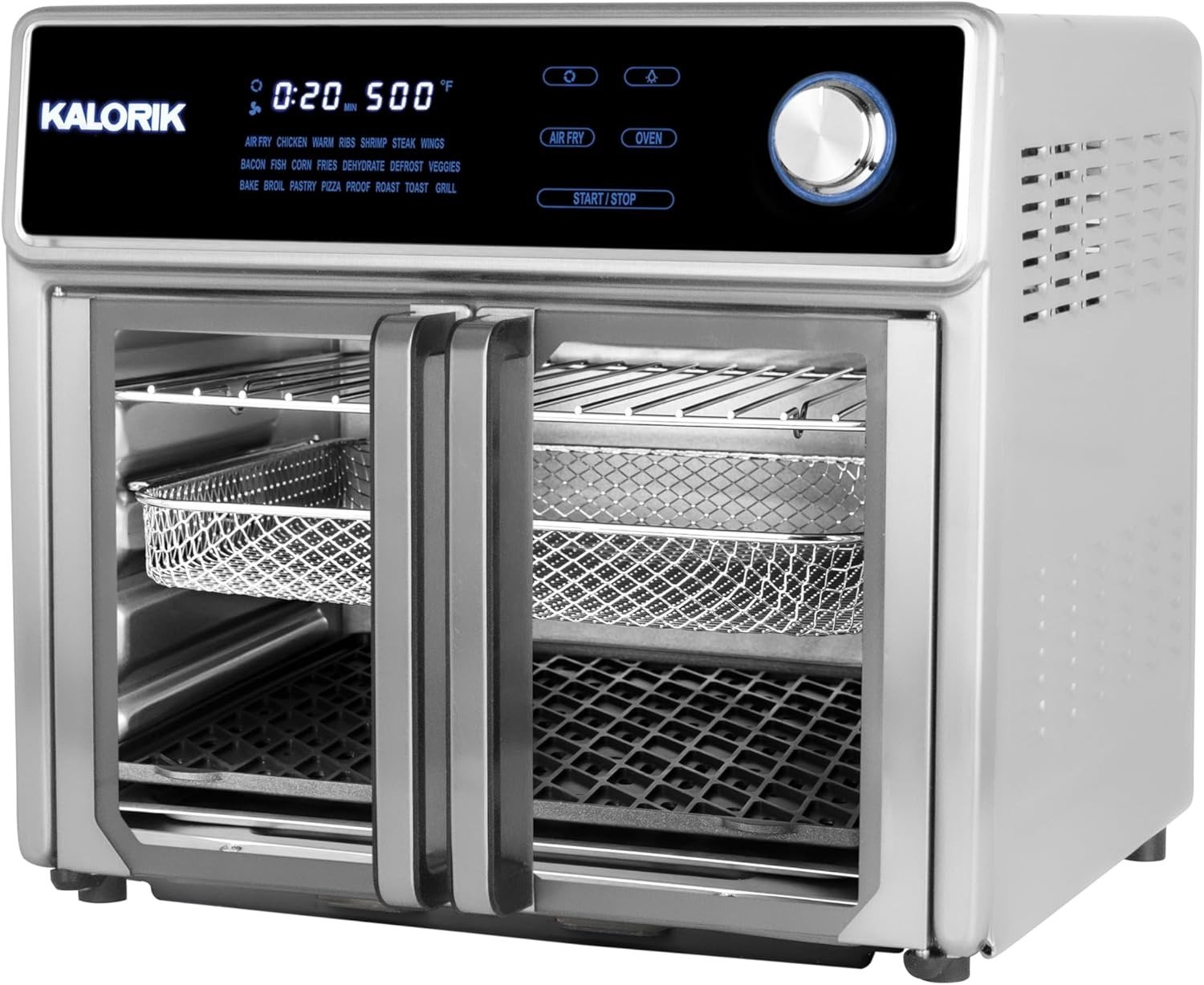26QT 10-in-1 Air Fryer Oven Grill, Smokeless Sear, 22 Smart Presets, 1700W Turbo Convection, 500°F Grill, Polished Stainless Steel